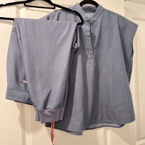 Figs Blue Denim Top and Pants Srub Set